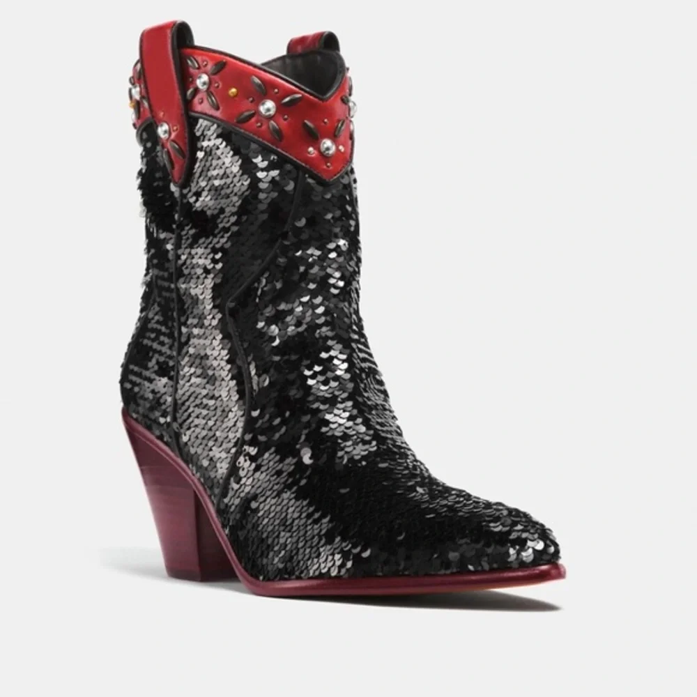 Coach Western Sequin Embellished Bootie